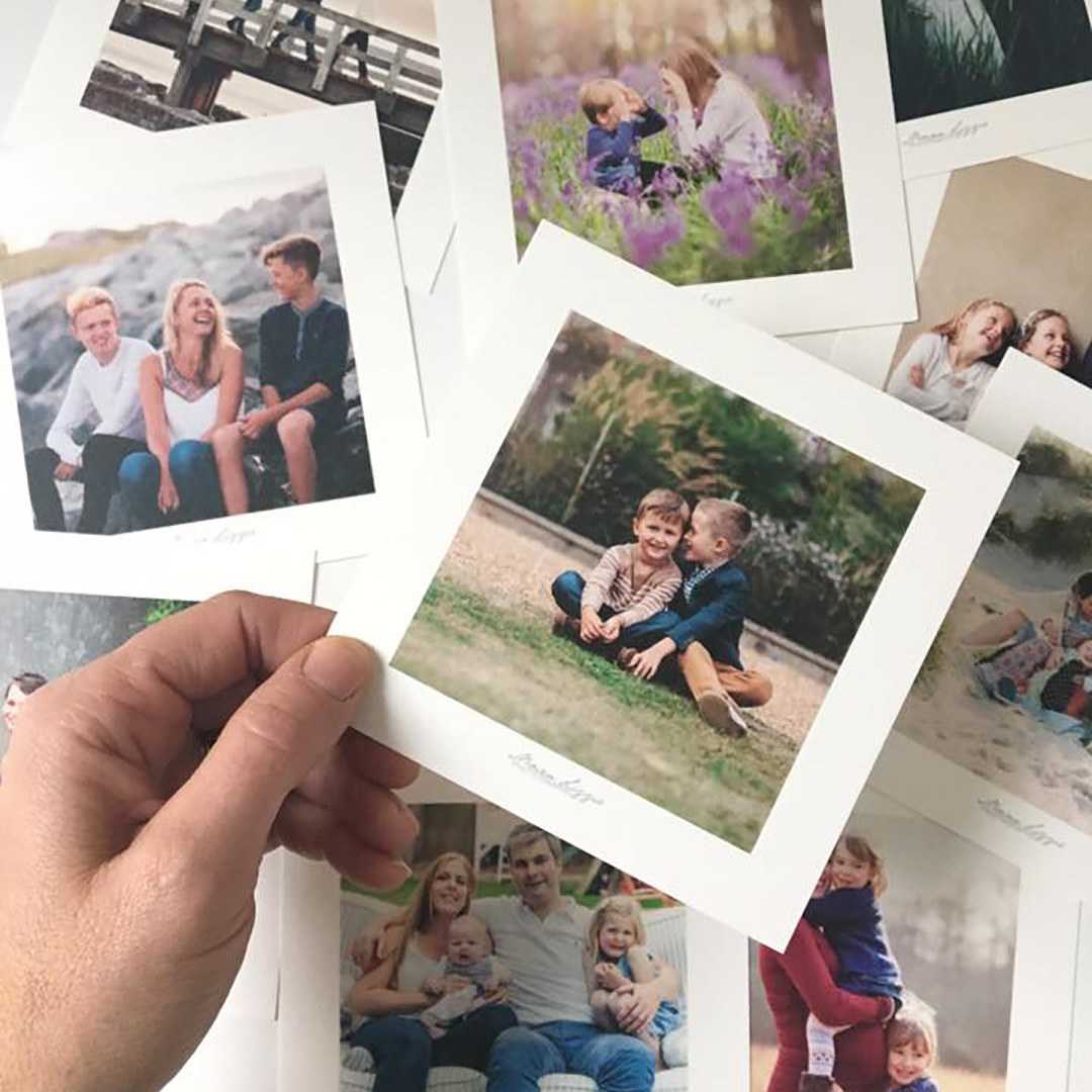 Image of square prints linked to organise your family photographs blog post from Moira Lizzie Photography